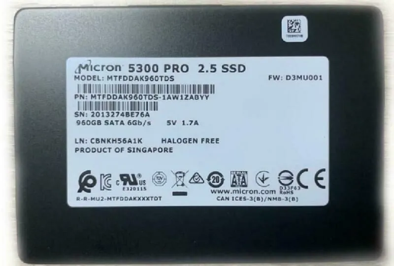 SSD-накопитель Dell Micron 960GB SATA 6Gb/s Enterprise SSD MTFDDAK960TDS DP/N 0C