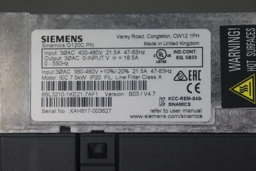 Частотный преобразователь Siemens 6SL3210-1KE21-7AF1 SINAMICS G120C PROFINET 7.5