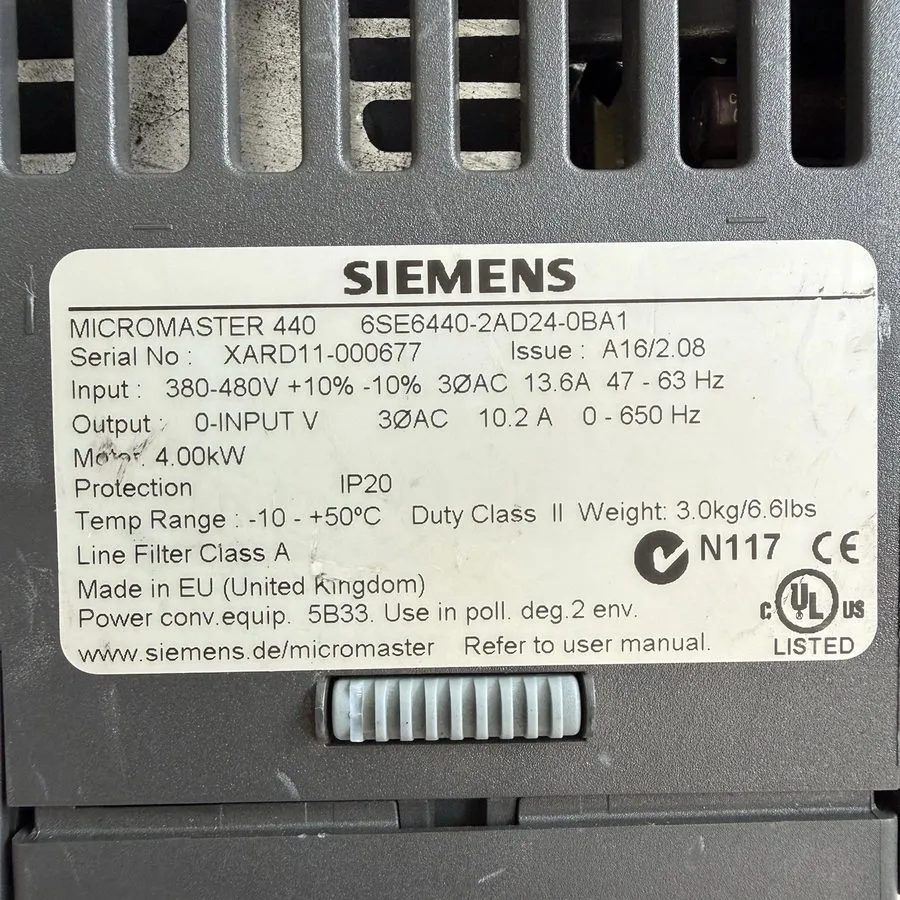 Частотный преобразователь Siemens MICROMASTER 440 Frequency Inverter 4kW; 6SE644 — фото лота 2