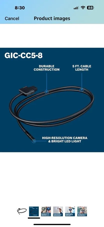 Камера Bosch Inspection Camera Cable GIC-CC5-8 5 Ft High-Res Slim Head IP67