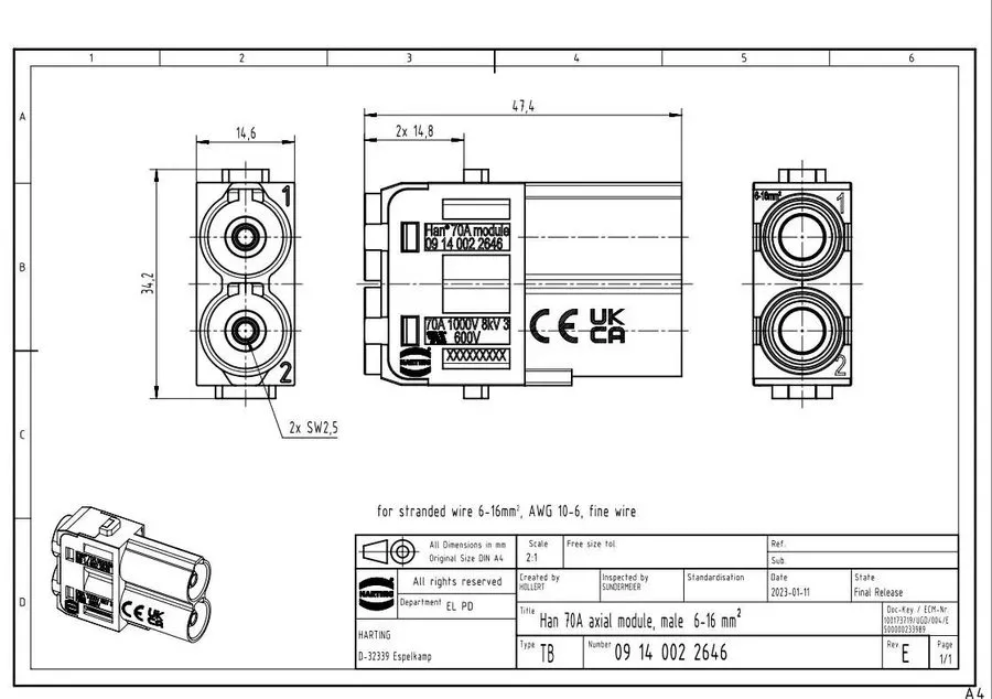 Разъём HARTING 09140022646 Module Male Connector