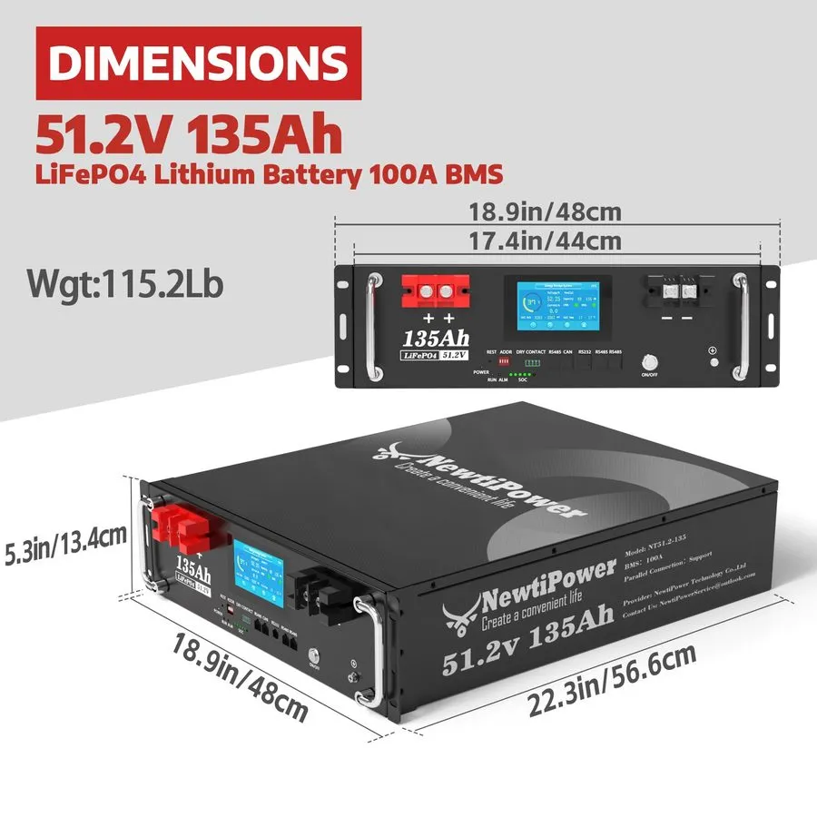 Батарея 48V 135Ah 3U 5120W Server Rack Lithium Battery 100A BMS Supports CAN/RS2
