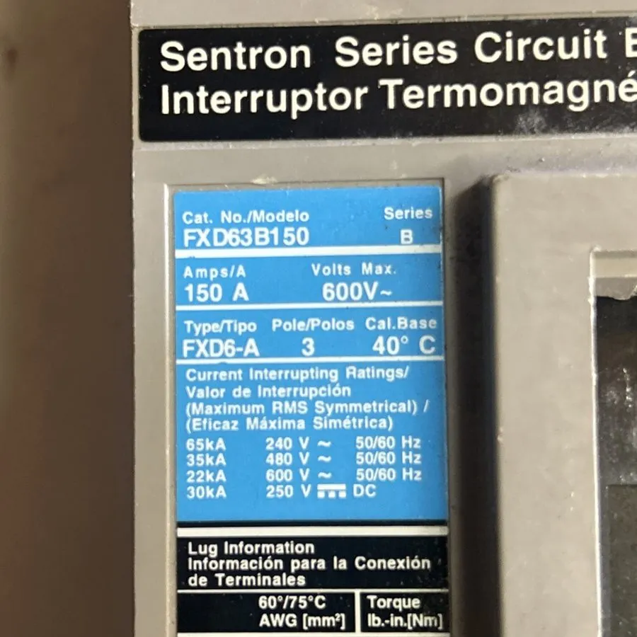 Автоматический выключатель Sentron Series Siemens FXD63B150 150 Amp 600Vac 3 Pol