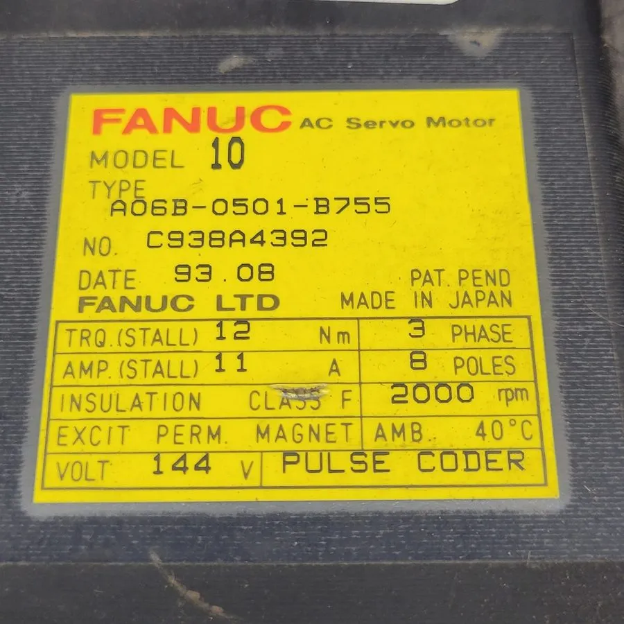 Серводвигатель Fanuc 10 A06B-0501-B755 AC Servo Motor 144V 11A 12Nm rpm2000