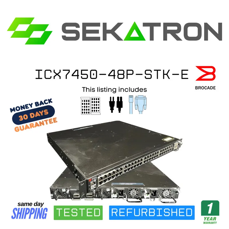 Коммутатор Brocade ICX7450-48P-STK-E 48-port 1 GbE PoE+ 2×40 GbE QSFP+ Dual AC S