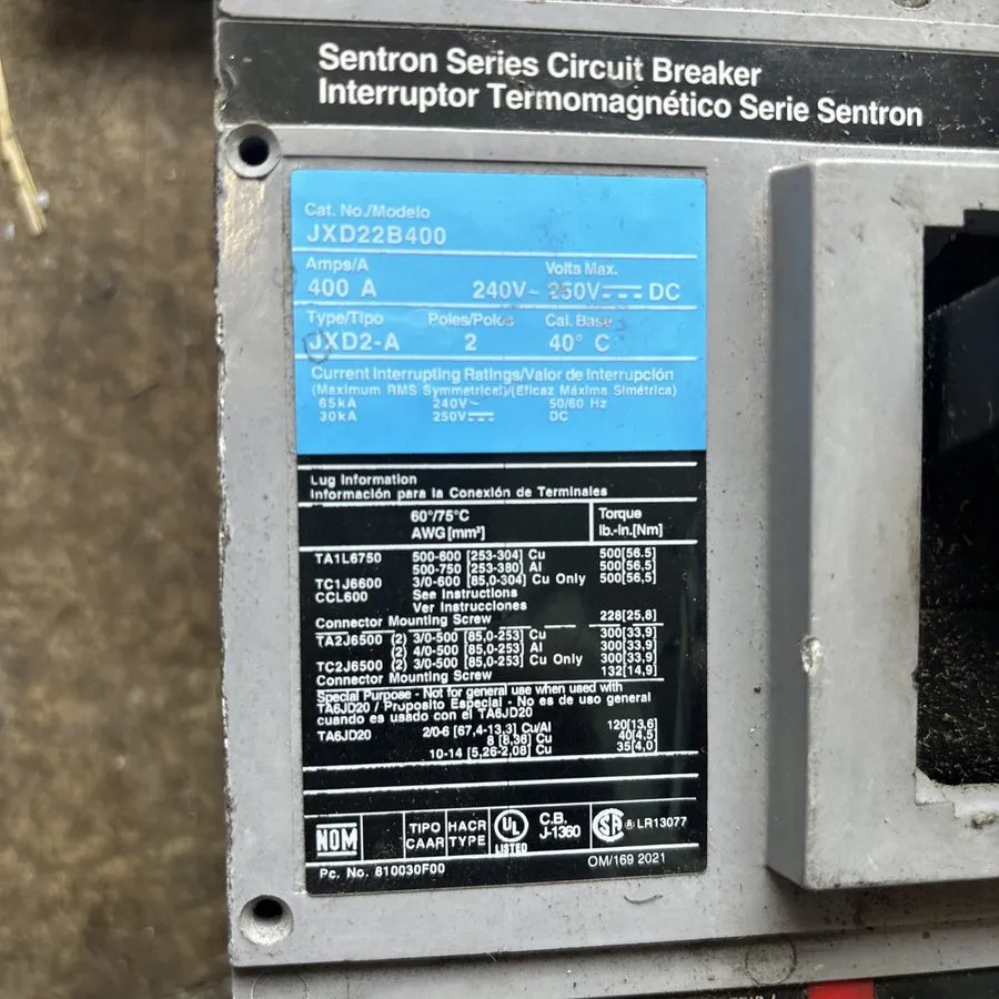 Автоматический выключатель Siemens JXD22B400 400A 2-Pole 240V Sentron Series Cir