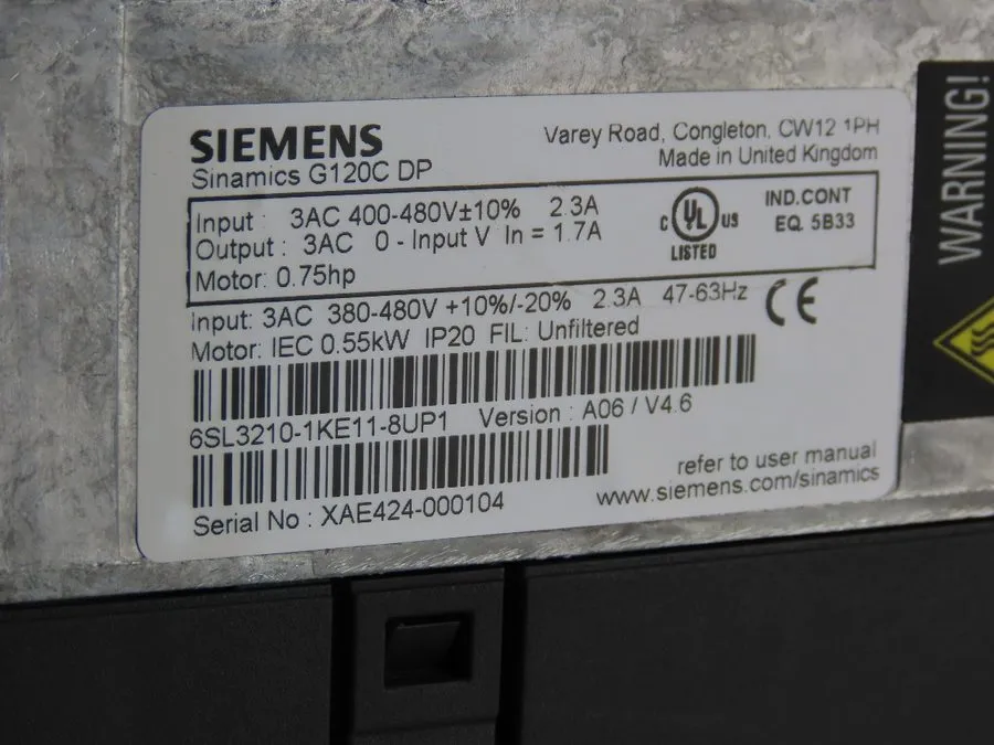 Частотный преобразователь Siemens 6SL3210-1KE11-8UP1 Sinamics G120C DP 0.75HP 40