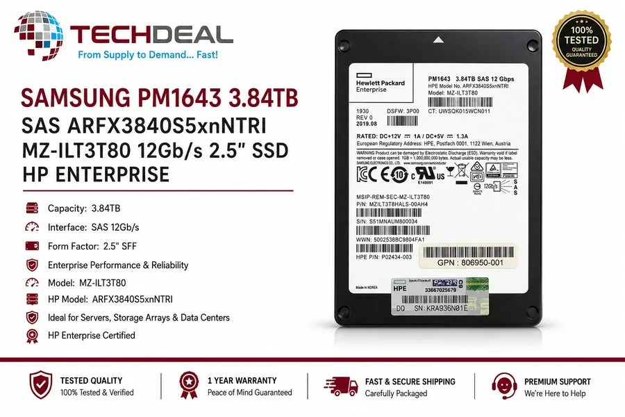 SSD-накопитель Samsung PM1643 3.84TB SAS ARFX3840S5xnNTRI MZ-ILT3T80 12Gb/s 2.5"