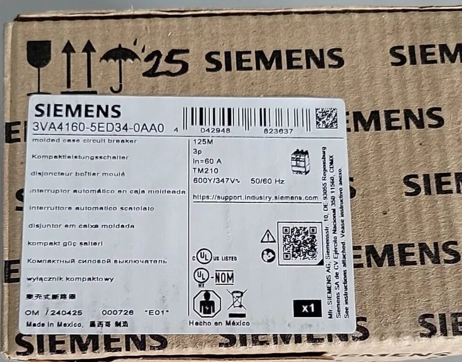 Автоматический выключатель SIEMENS CIRCUIT BREAKER 3VA4160-5ED34-0AA0 60A 600Y/3
