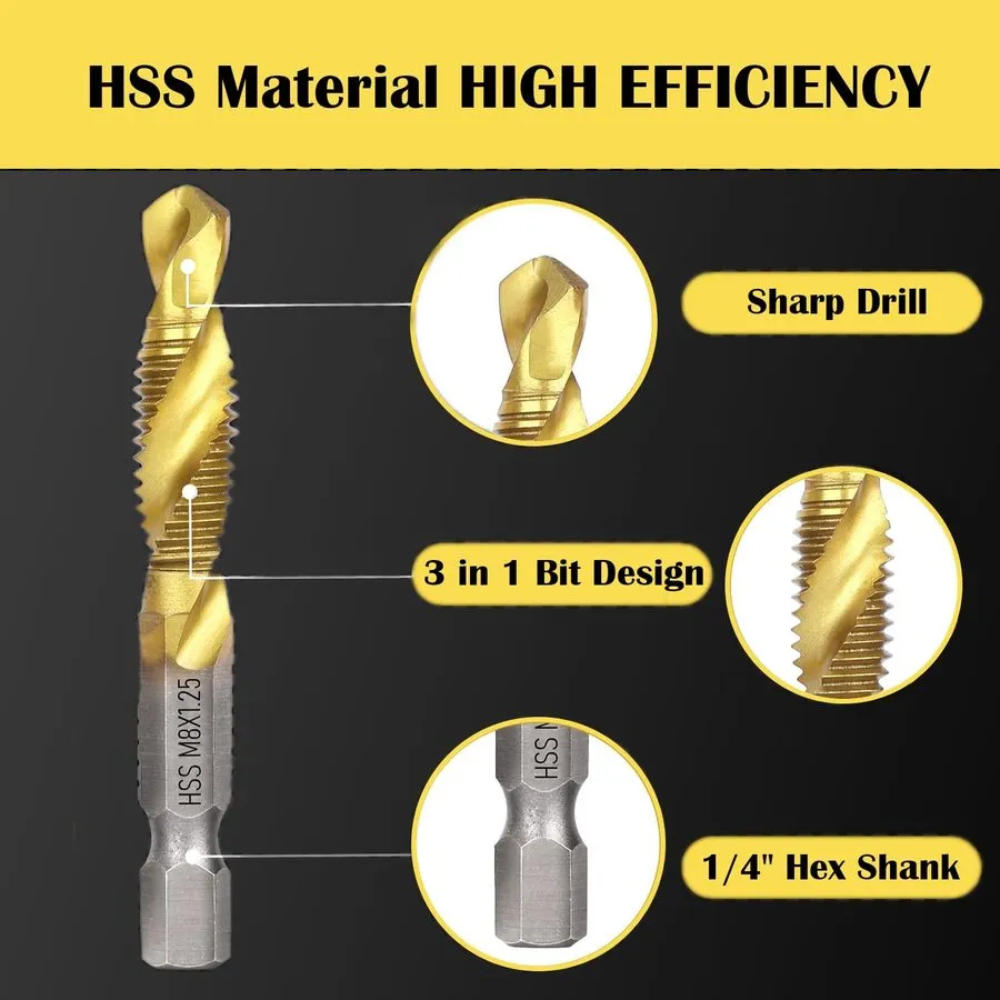 Режущий инструмент Drill Tap Set with Quick-Change Adapter of 6 SAE Sizes: 6-32N