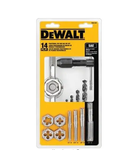 Режущий инструмент Dewalt DWA1452 Fractional Tap and Large Hexagon Die Set (14-P — фото лота 2