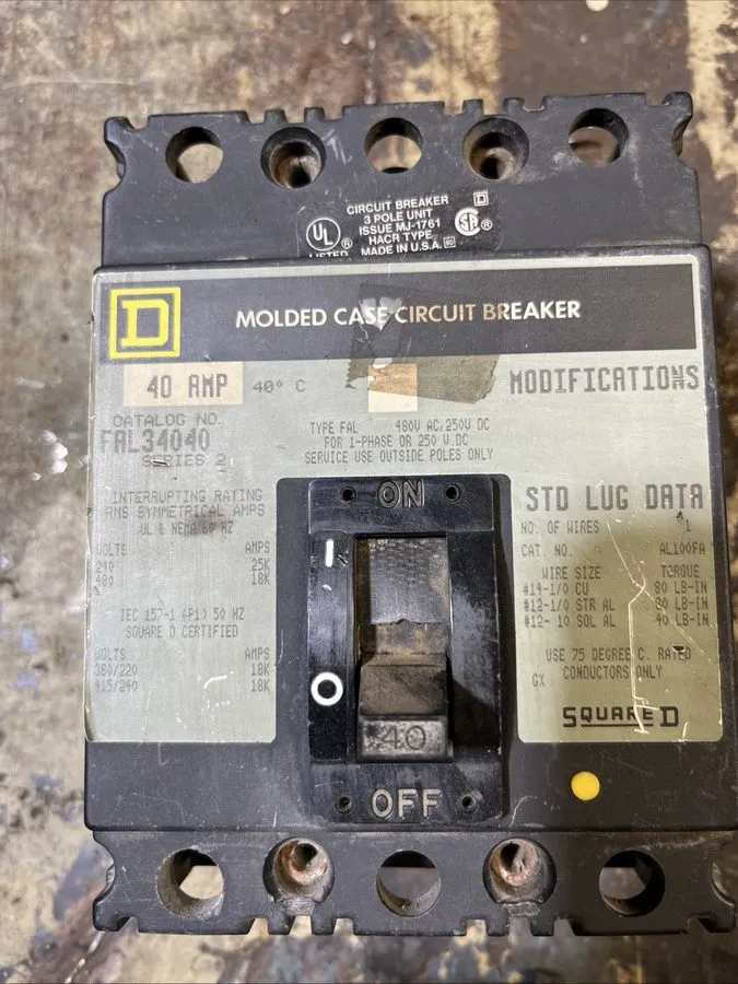 Автоматический выключатель Square D FAL34040 I-Line Circuit Breaker 40A 3P 480V 