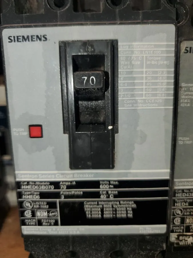 Автоматический выключатель Siemens Sentron Series 70 Amp 65K Circuit Breaker (HH — фото лота 1