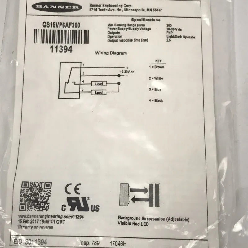 Фотоэлектрический датчик Photoelectric Sensor Banner QS18VP6AF300 iw