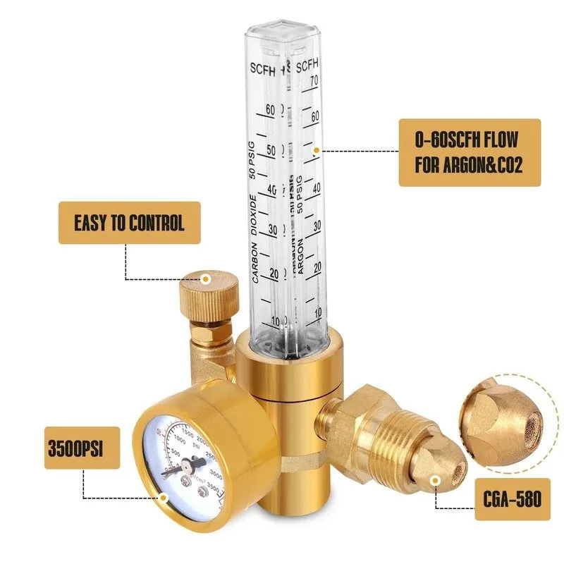 Расходомер Argon/CO2 Mig Tig Flow Meter Gauge Welding Weld, CGA580 Inlet Gas Reg
