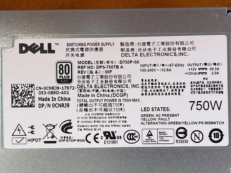 Блок питания Dell 750W Power Supply D750P-S0 DPS-750TB-1 A FN1VT