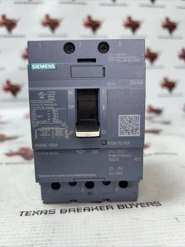 Автоматический выключатель 3VA4125-5ed34-0AA0 SIEMENS 3 POLE 25 AMP BOLT-ON CIRC — фото лота 1