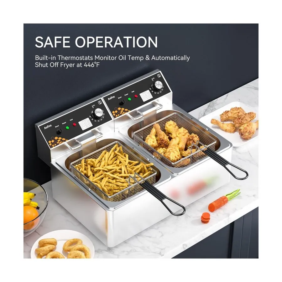 Фритюрница Commercial Deep Fryer 20L/21Qt Dual Tank Countertop Fryer 1.0mm Thick