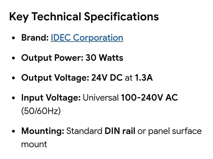 Блок питания IDEC PS5R-C24 DIN Rail Power Supply 30W 24VDC 1.3A 100-240VAC Input — фото лота 2