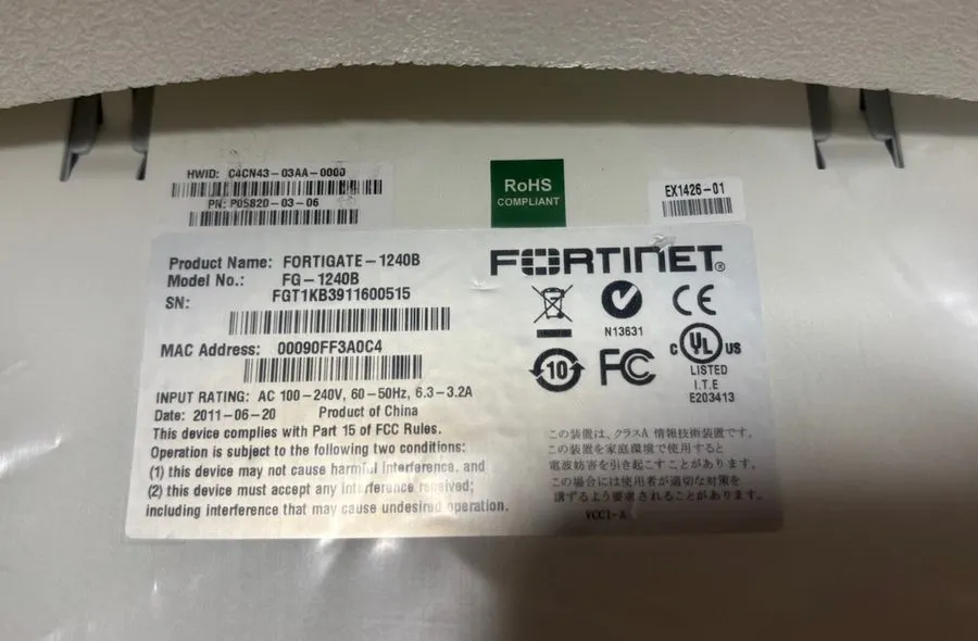 Межсетевой экран FORTINET FortiGate FG-1240B Security Appliance Firewall Rackmou