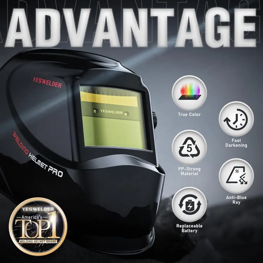 Сварочная маска Welding Helmet Auto Darkening True Color Shade 9-13 TIG MIG MMA — фото лота 1