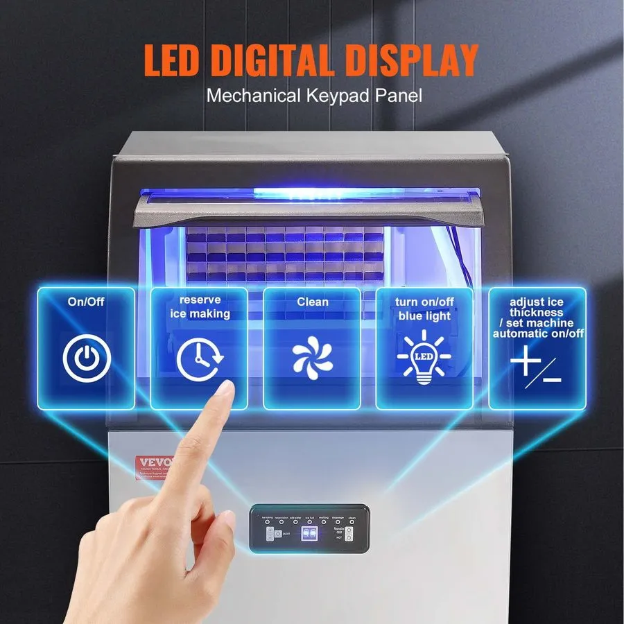 Льдогенератор 160LBS/24H Commercial Ice Maker Machine, 33LBS Bin, LED Panel, Sta