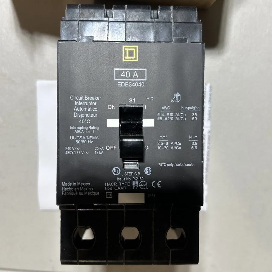 Автоматический выключатель Square D EDB34040 40A 480V 3-Pole Molded Case Circuit — фото лота 1