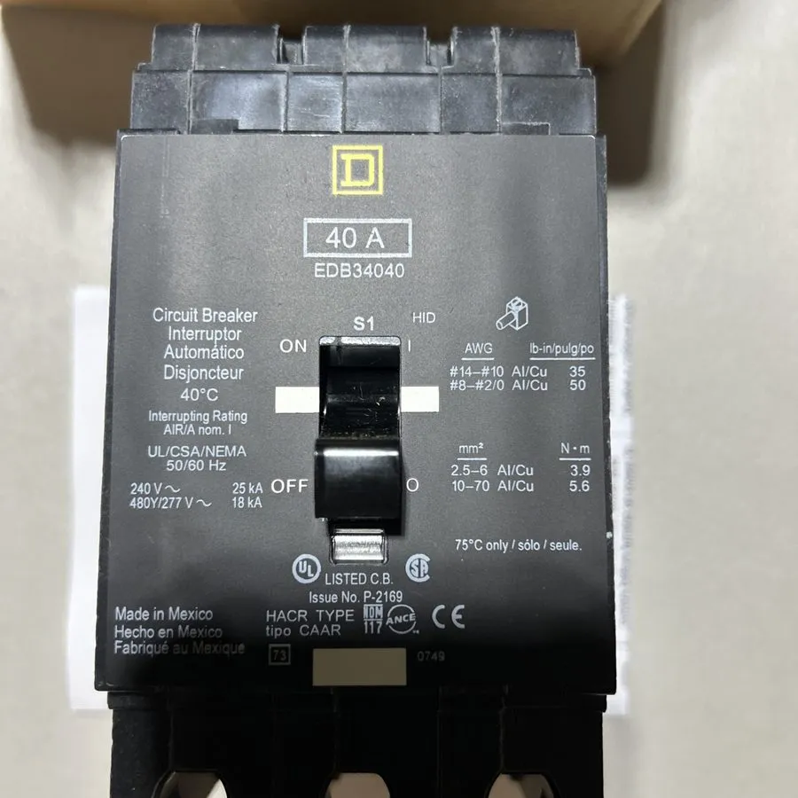 Автоматический выключатель Square D EDB34040 40A 480V 3-Pole Molded Case Circuit — фото лота 2