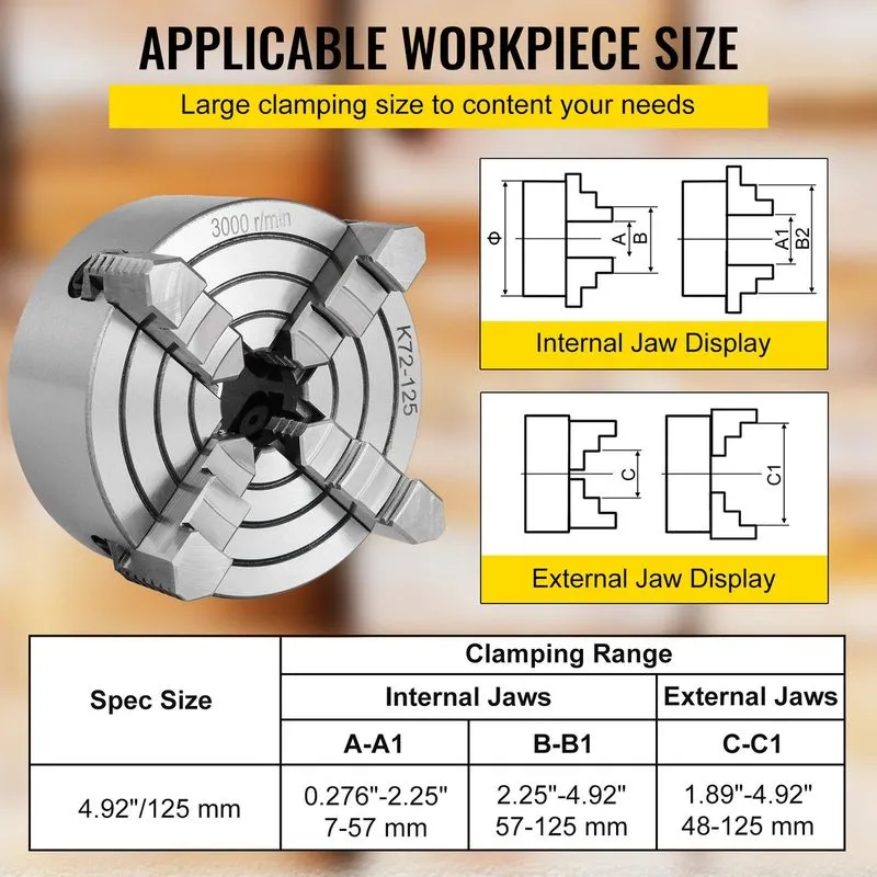 Режущий инструмент K72-125 Lathe Chuck 5-inch Four-Jaw Independent Reversible Me — фото лота 3