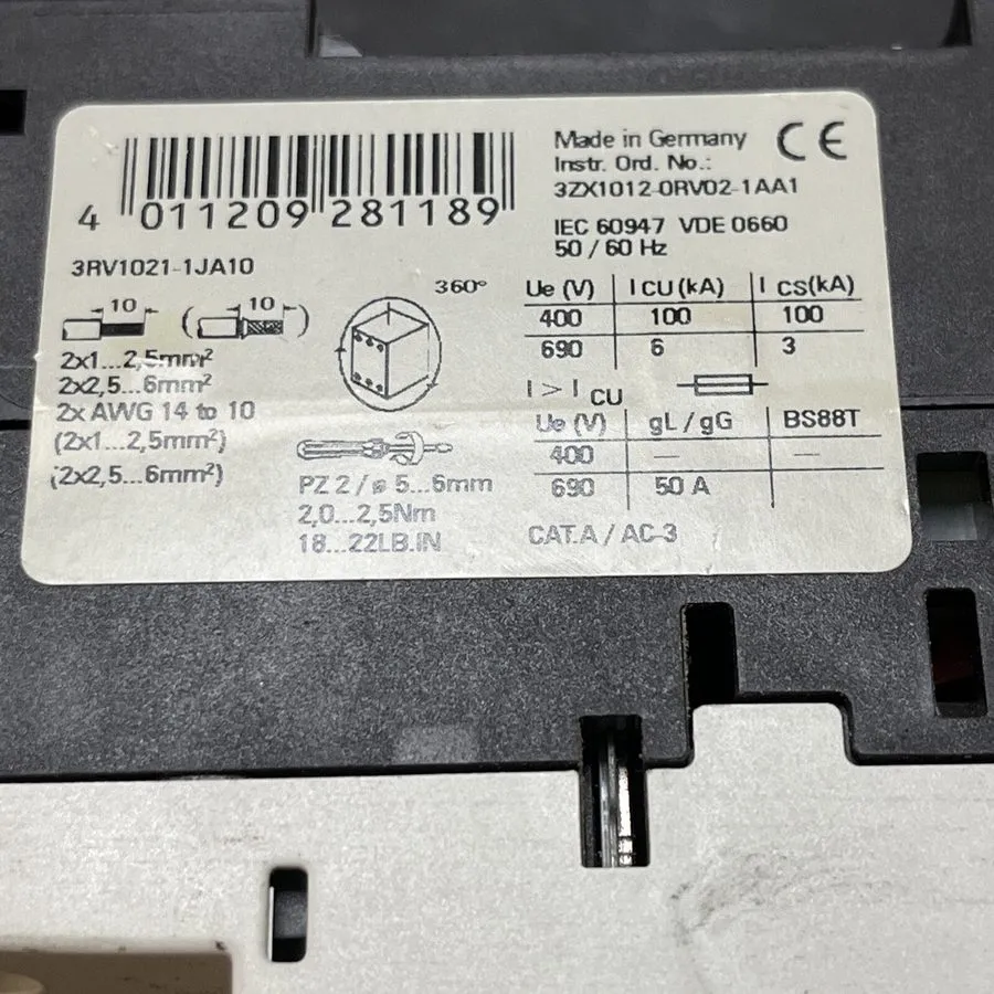 Автоматический выключатель Siemens 3RV1021-1JA10 Motor Protection Circuit Breake — фото лота 1