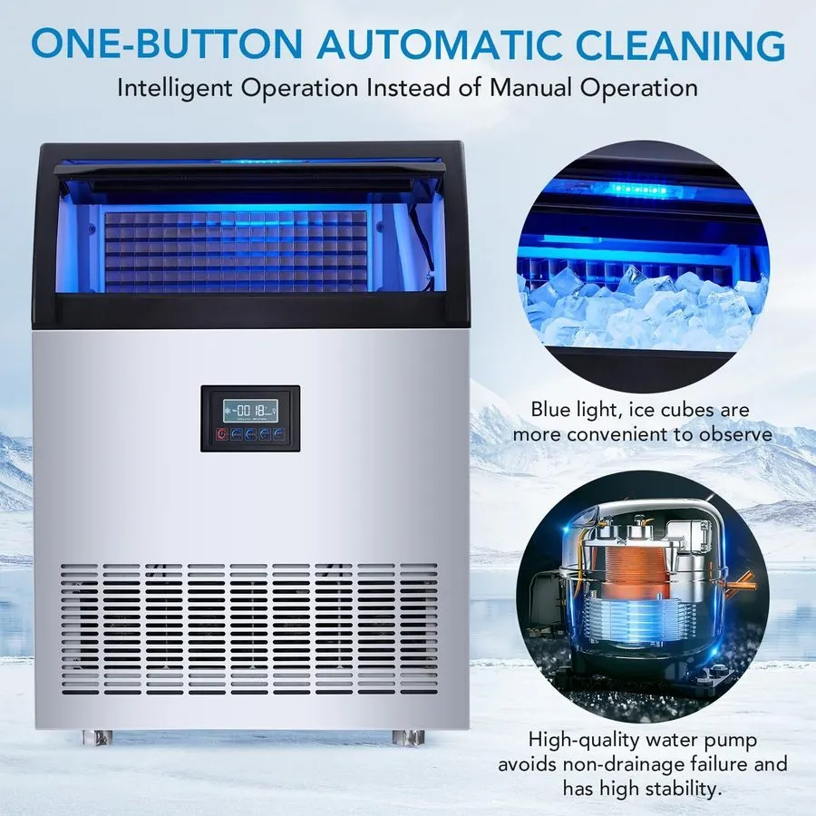 Льдогенератор Commercial Ice Maker Machine,250 lb/24H,60 lb Bin,50 Cubes/15 Min 
