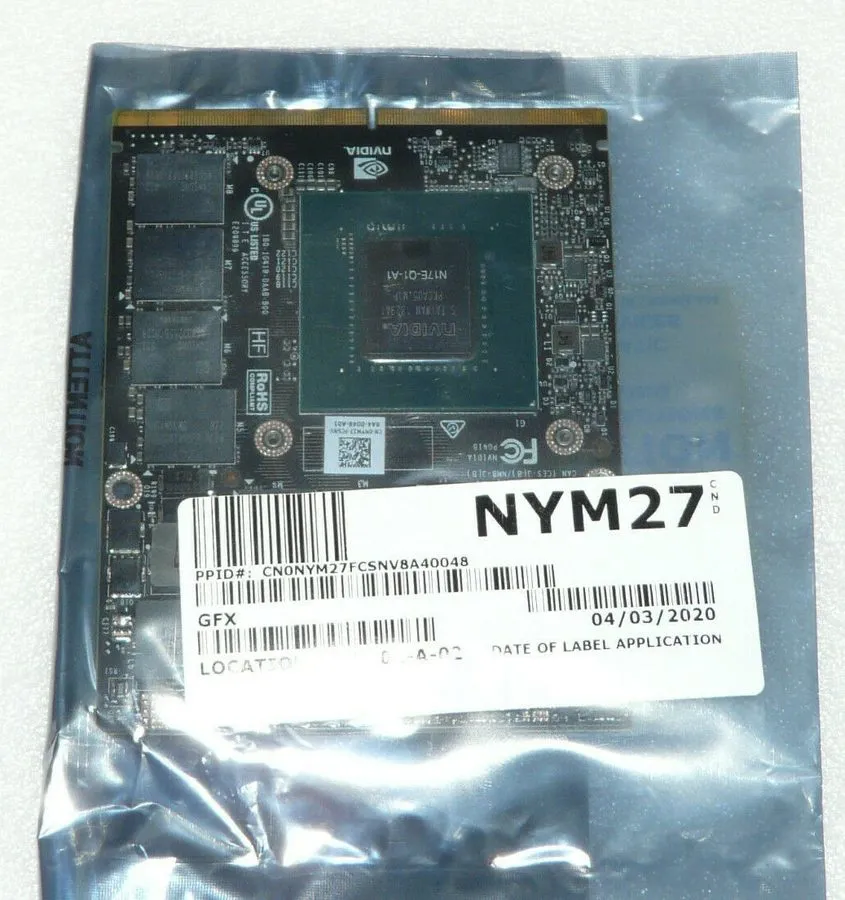 GPU-ускоритель DELL PRECISION 17 7720 GRAPHIC CARD NVIDIA QUADRO P3000 6GB NYM27 — фото лота 1