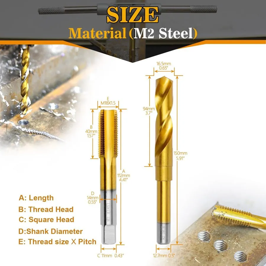 Режущий инструмент M18x1.5 Tap And 16.5mm Drill Bit Set TiCoated M2 HSS Reduced