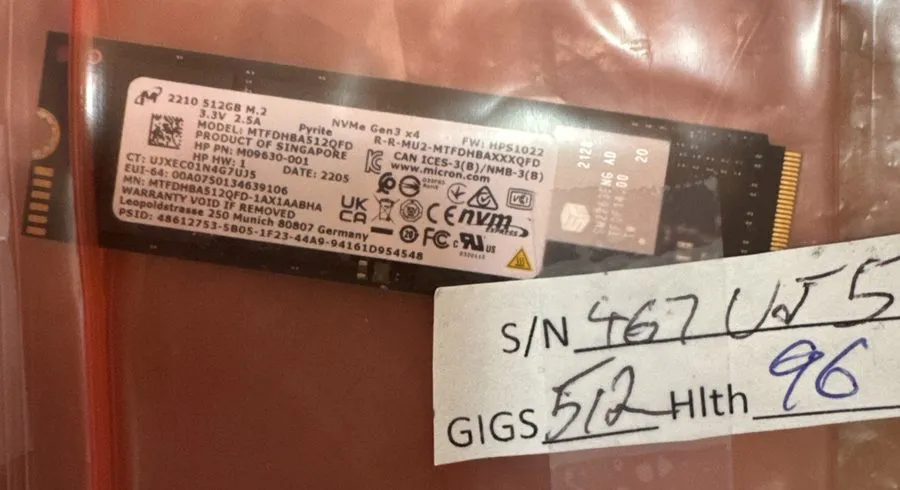 SSD-накопитель Micron 2210 512GB MTFDHBA512QFD NVMe M.2 SSD's (71%-75% Health)