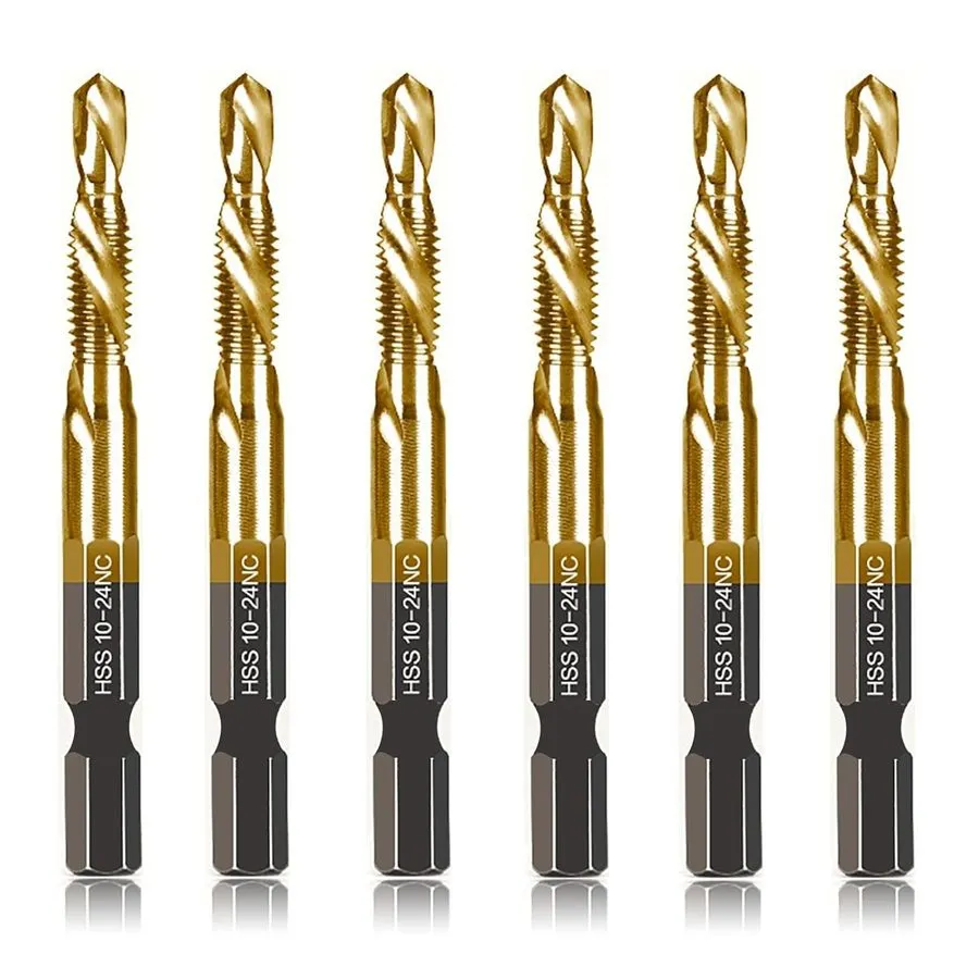 Режущий инструмент 6-pc 12-24NC Combination Drill Tap Bit Set SAE, Thread Size, — фото лота 1