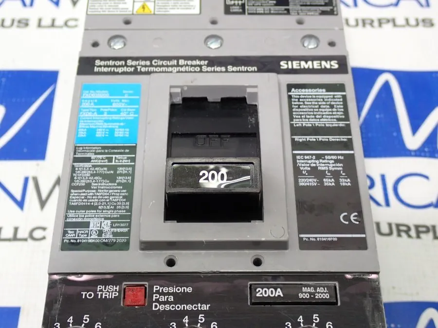 Автоматический выключатель Siemens Sentron 200 Amp Circuit Breaker 3 Pole 600 VA