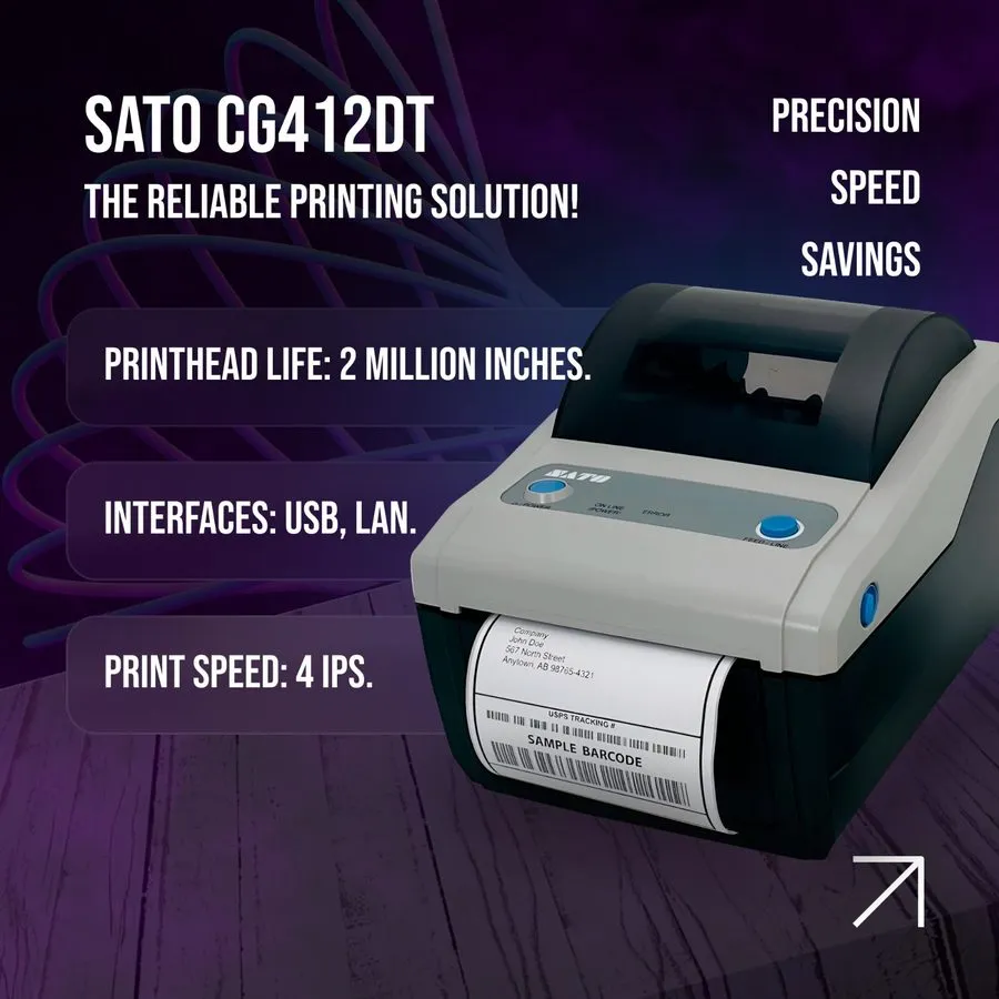 Принтер этикеток SATO CG412DT-LAN Direct Thermal Barcode Label Tag Printer USB E