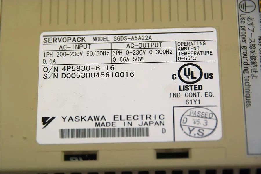 Сервопривод YASKAWA SERVOPACK DRIVER SGDS-A5A22A