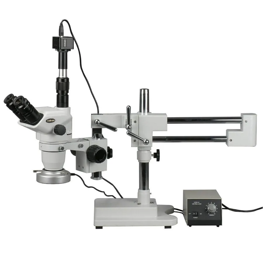 Микроскоп AmScope 2X-180X Boom Stand Zoom Stereo Microscope + 80-LED + 5MP Camer