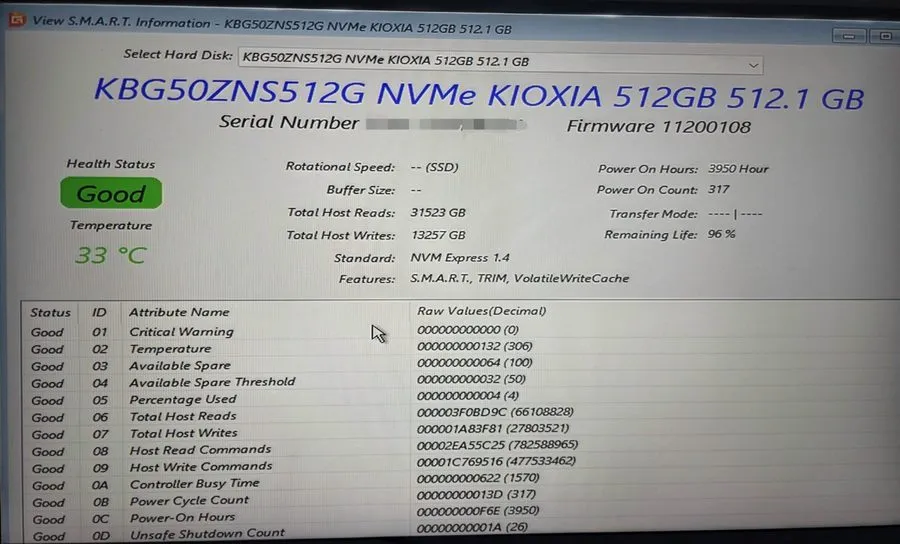 SSD-накопитель KIOXIA KBG50ZNS512G NVMe 512GB M.2 2230 PCIe Gen4x4 Internal SSD