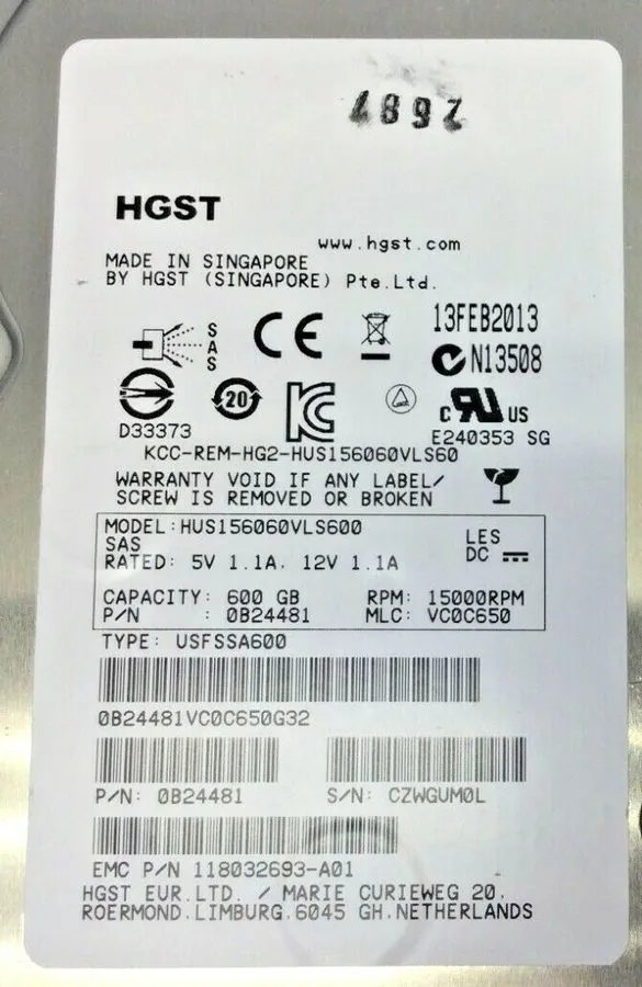 Жёсткий диск EMC 600GB HDD SAS 15K 005049677 118032693-A01 USFSSA600 HGST HUS156
