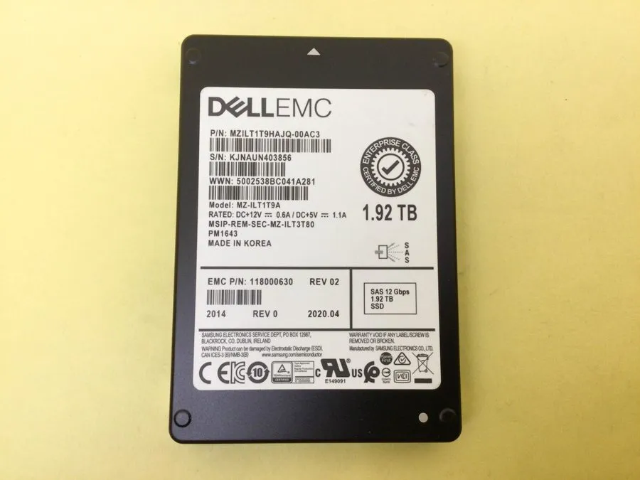 SSD-накопитель MZ-ILT1T9A Dell EMC Samsung PM1643 1.92TB SAS 2.5'' SSD 118000630