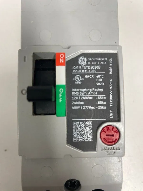 Автоматический выключатель GE TEYD2020B 2 Pole 20 Amp 480V Circuit Breaker NTO F — фото лота 1