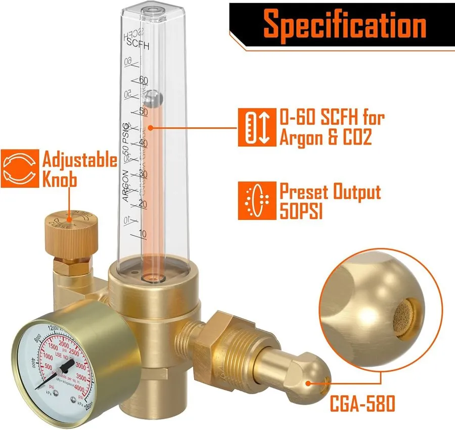 Расходомер Argon/CO2 Mig Tig Flow Meter Gauge Welding Weld, CGA580 Inlet Gas Reg