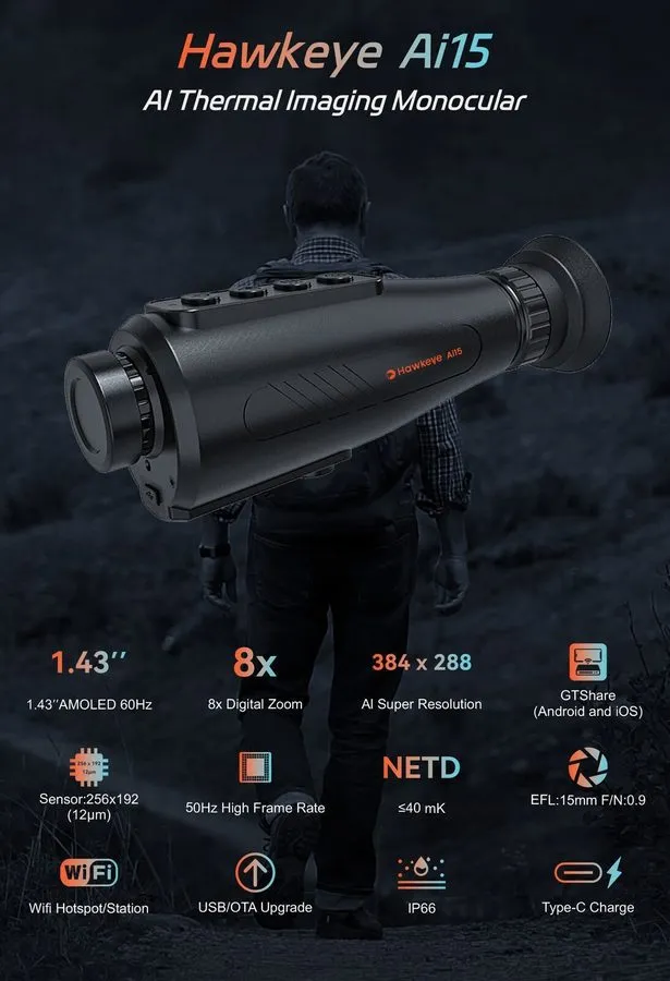 Оптико-электронная система AI15-384 Thermal Monocular 12 Micron AI 384x288 (50 H