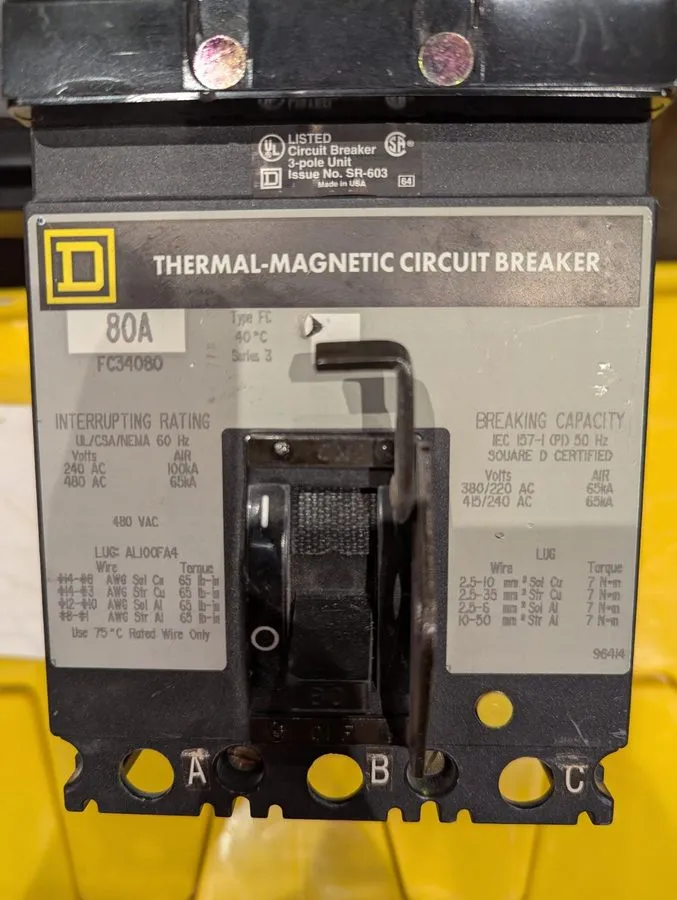 Автоматический выключатель Square D FC34080 80 Amp 3 Pole 480 V Type FC Circuit 