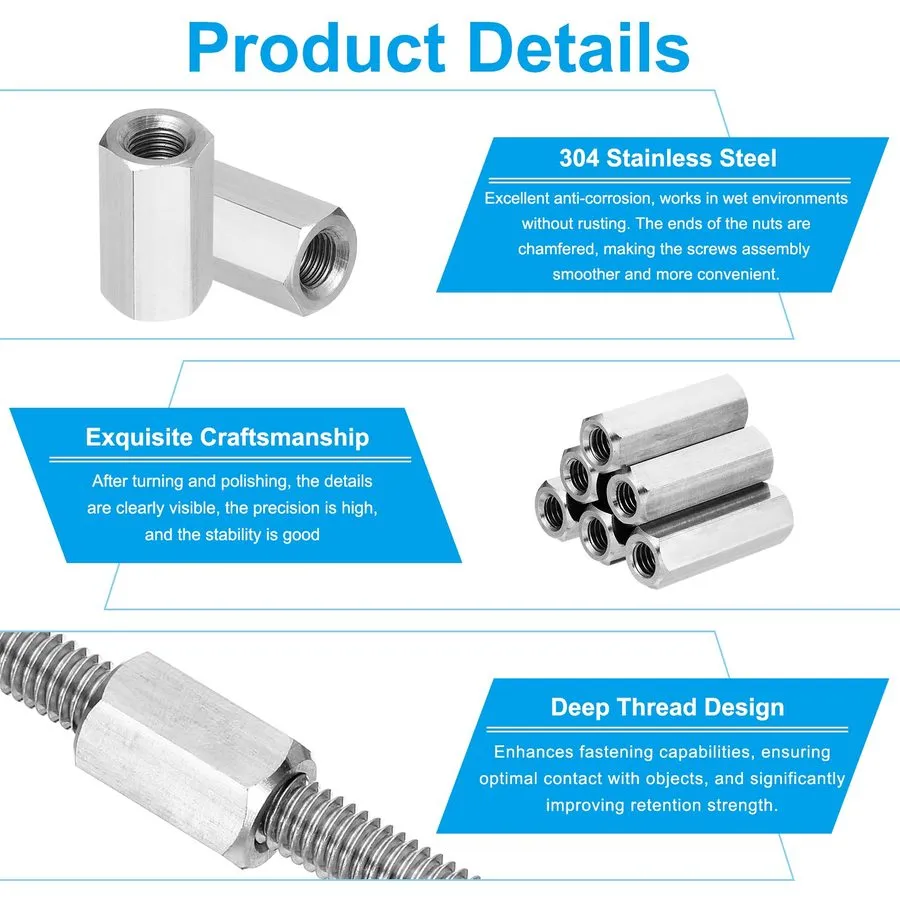 Датчик M12 x 1.5-Pitch 30mm Length 304 Stainless Steel Hex Coupling Nut Connecto — фото лота 2