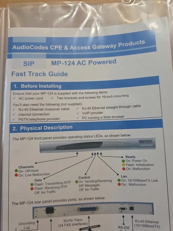 VoIP-шлюз AudioCodes GGWU00022 MP-124D/FXS/AC VoIP To Analog Gateway