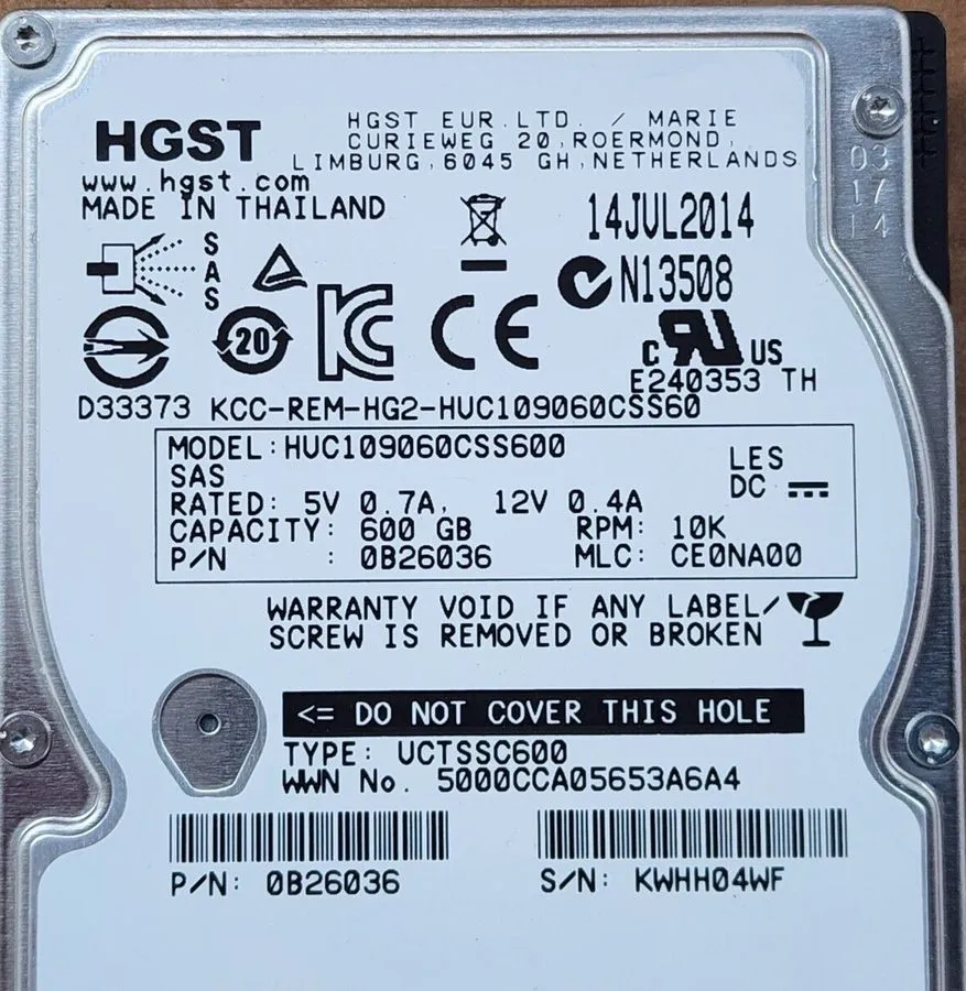 Жёсткий диск Hitachi HUC109060CSS600 600GB 10k 6Gbps 2.5" SAS Hard Disk Drive HD