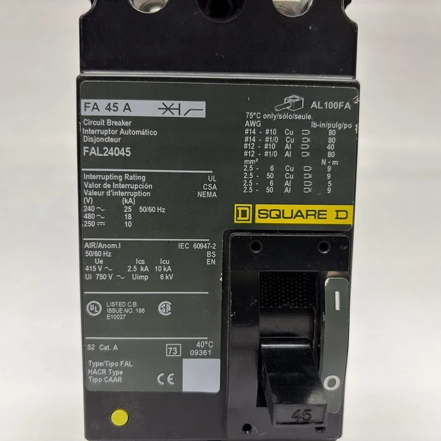 Автоматический выключатель Square D FAL24045 Circuit Breaker 45A 480V 2-POLE — фото лота 1